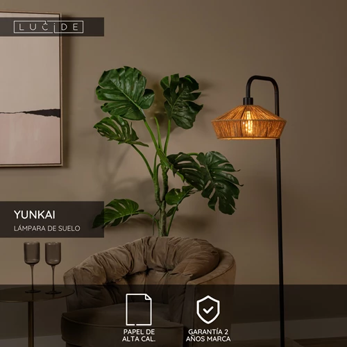 Lucide YUNKAI - Lámpara de suelo - Ø 40 cm - 1xE27 - Natural - USP